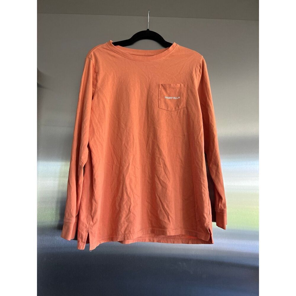 Ivory Ella Shirt Womens Size large Orange Graphic Print Long Sleeve Pullover‎